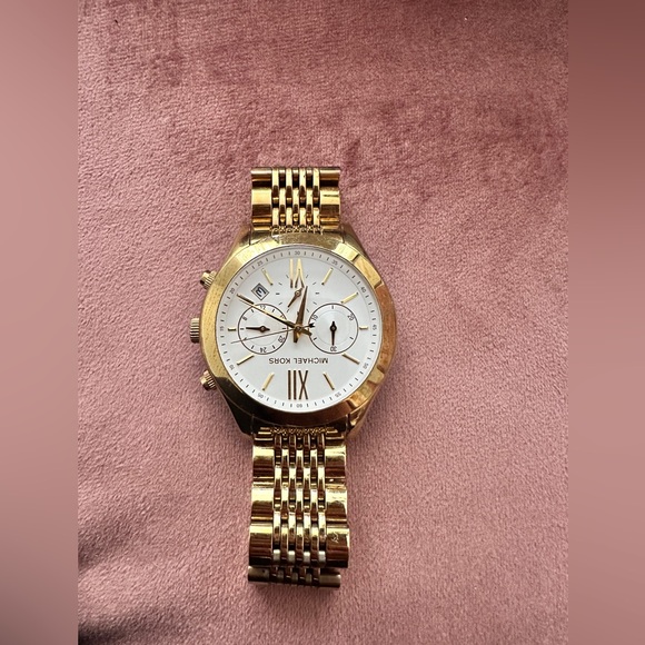 Pre-owned Brookton Gold Tone,roman 's Dial,chronograph Bracelet Watch Mk5762 - Picture 4 of 4